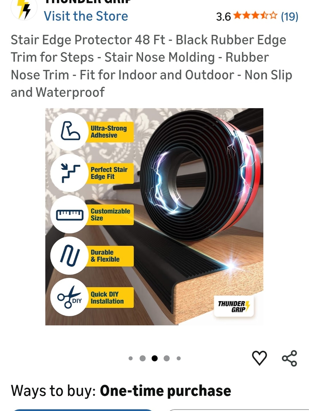 Thunder Grip Black Stair Edge Protector Rubber Trim - Picture 4 of 6